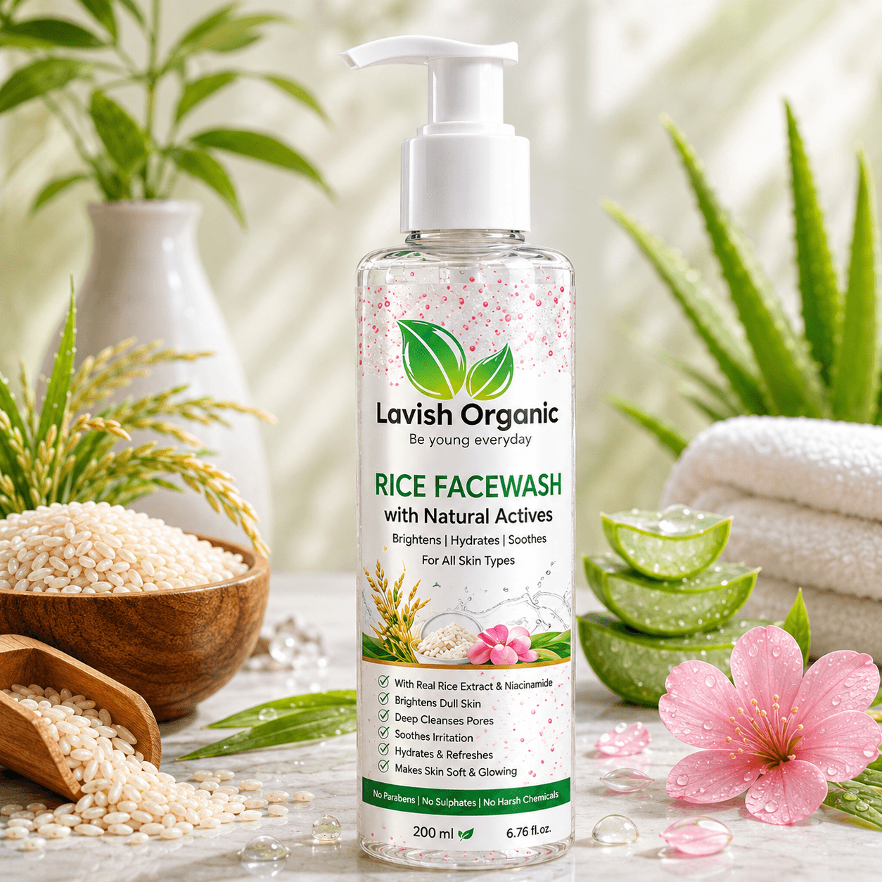 Lavish Organic Rice Facewash with Natural Actives โ 200ml - image 1